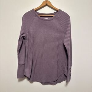 Chaser Womens L Purple Waffle Knit Thermal Long Sleeve Top Button Cuff